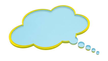 Isolated Thought Bubble, Blue Message, Yellow Border, Thinking Balloons, Idea Speech Cloud