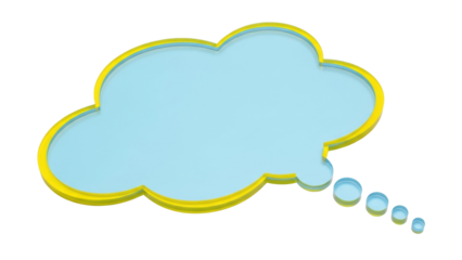 Isolated Thought Bubble, Blue Message, Yellow Border, Thinking Balloons, Idea Speech Cloud
