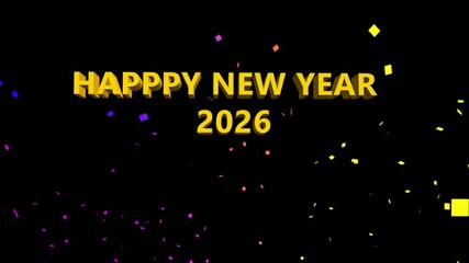 Colorful confetti fireworks in the explosion of New Year 2026, 4k video animation of confetti exploding and falling. Fireworks animation video for festivals and celebrations.