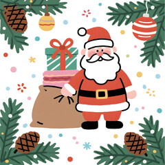 Christmas, Santa, Gift, Cake, Pinecone, Ornaments, Festive, Holiday, Cheerful, Decoration