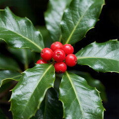 Vibrant Red Berries, Green Leaves, Nature Photography, Botanical Closeup, Organic Fruits