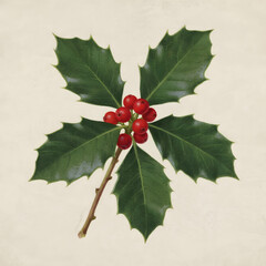 Holly Branch, Red Berries, Green Leaves, Winter Decoration, Holiday Symbol