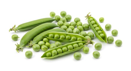 Fresh Green Peas and Pods Isolated on White Background