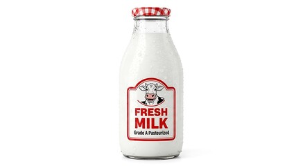 Fresh Milk Bottle with Condensation and Red Cap