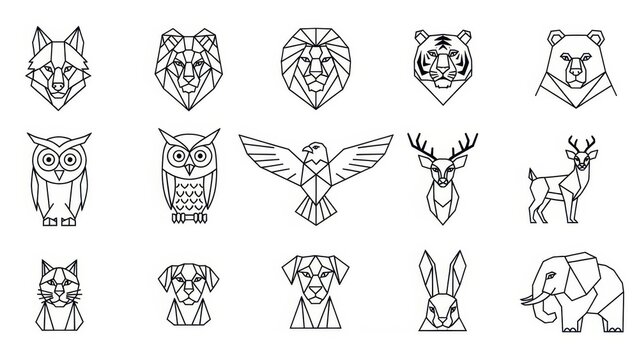 Geometric animal illustrations showcasing contemporary abstract line art designs for logos