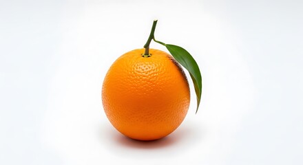 Fresh Orange with Green Leaf on White Background