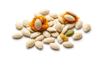 Fresh Pumpkin Seeds with Pulp on White Background