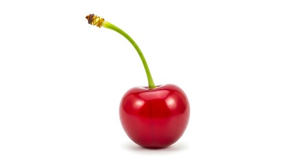 Fresh Red Cherry with Green Stem Isolated on White