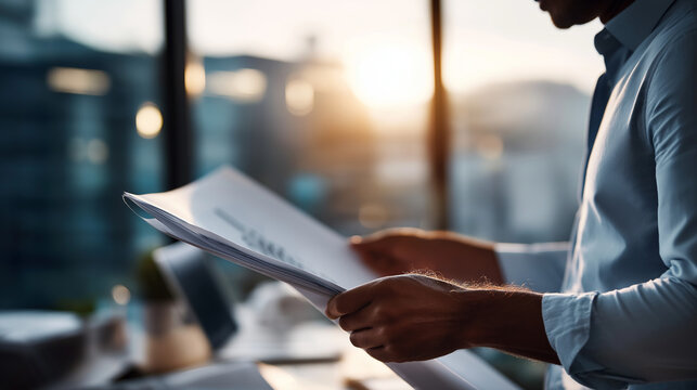 Faceless architect professional hands reviewing building plans construction blueprint design project manager analysis technical drawings examination site development - Powered by Adobe