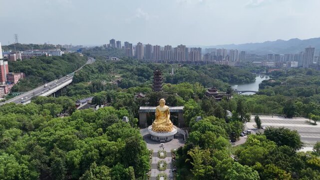 Huayan Temple Chongqing - Golden Buddha Statue Aerial View