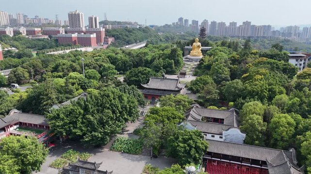 Huayan Temple Chongqing Aerial View with Golden Buddha Statue