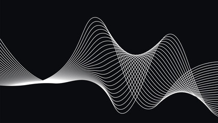 Dynamic abstract wave line pattern featuring crossing curves, fluid geometric flow, and rhythmic linear movement on a dark minimal background