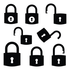 Security lock and unlock padlock icons set