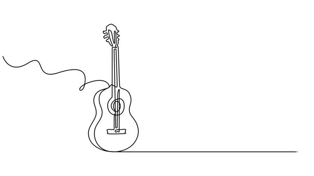 Minimalist Continuous Line Drawing of Upright Acoustic Guitar, One Line Music Art Illustration, Guiter animation continuous one line drawing, Animated One continuous line drawing of guiter. Minimal