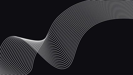 Minimal abstract flowing wave line pattern with smooth symmetric curves and elegant linear motion on a dark futuristic background