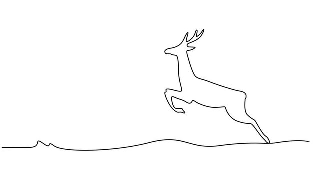 Self Drawing Animation of a Deer | Single Continuous One Line Hand-Drawn Art, Reindeer continuous one line drawing, single line art deer animal element, minimalist sketch line vector illustration