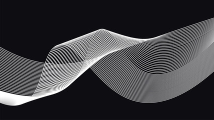 Flowing abstract ribbon style wave curves with interlaced linear textures and geometric contour motion on a dark futuristic background