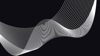 Abstract dynamic wave field with dense interlaced line curves forming fluid geometric motion across a dark futuristic background