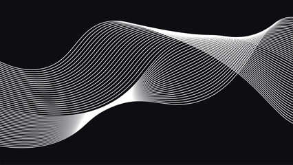 Elegant abstract wave field with dense flowing curved line textures forming smooth geometric motion across a dark minimal background