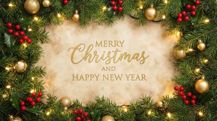 Joyful christmas celebration greeting card festive holiday wishes cheerful atmosphere decorative greenery close-up view seasonal spirit
