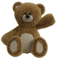 Cute brown teddy bear waving with plush fur and soft materials for children's comfort and playtime activities