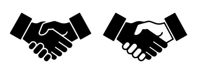Two black silhouette icons of hands shaking, representing a handshake or agreement.