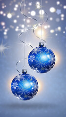 Fototapeta premium Beautiful Shiny Blue Hanging Christmas Ornament with Snowflake Design for Decoration. Ai Generated Images