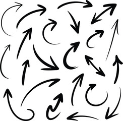 Black arrow collection, dynamic direction, motion concept, curved and straight forms, vector illustration, guidance symbols, abstract flow, minimal design, white background