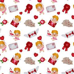 Valentine's Day Pattern with Cupid and Letters