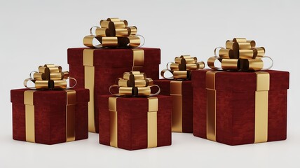 Set of Red Gift Boxes with Golden Ribbons Isolated on White Background.  made with generative Ai
