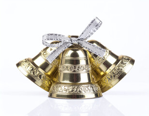 Set of Isolated Golden Christmas Bells with Ribbon