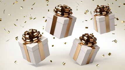 Set of Red Gift Boxes with Golden Ribbons Isolated on White Background.  made with generative Ai

