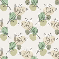 Obraz premium Trendy minimalist seamless botanical pattern with abstract creative line art hand drawn composition