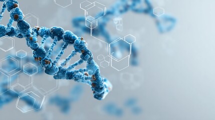 Rendered DNA helix in a science lab, showcasing genetic research, with abstract molecular structures