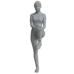 Mockup of female figure in gray posing with one leg lifted, showcasing minimalist sculpture design
