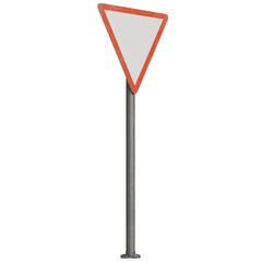 Yield sign on metal pole placed on roadside for traffic regulation
