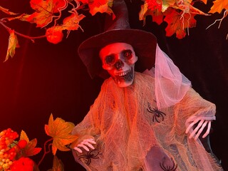 halloween witch with pumpkin. Halloween decoration 