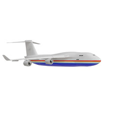 Mockup of large cargo airplane model in flight view showcasing body and wing shapes