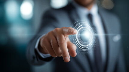 Faceless businessman hand controlling futuristic display expertise business concept visualization professional knowledge interface technical competence system skill