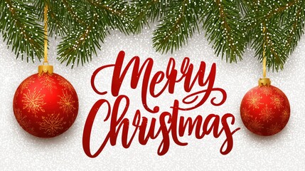 Christmas Decorations with Merry Christmas Text and Fir Branches