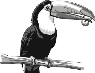 Obraz premium the beaks bounty a toucans simple pleasure in grayscale illustration, isolated on transparent background