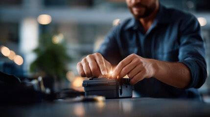 Faceless electromechanical technician hands repairing appliance home equipment fixing residential service work electrical maintenance task professional repair operation