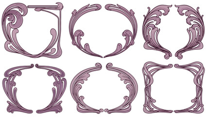 Elegant Art Nouveau Decorative Frames and Ornate Borders Set for Vintage Design Projects - Flourish Embellishments and Classic Scrollwork Elements for Creative Designs