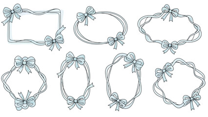 Decorative frames collection with elegant light blue ribbons and bows, perfect for charming invitations, festive greetings, and personalized design projects
