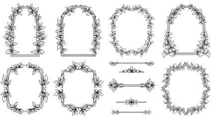 Collection of decorative floral frames and ornamental dividers in elegant black and white design