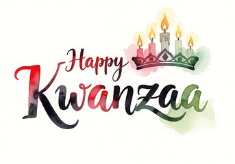 Happy Kwanzaa Watercolor Greeting Card with Candles and Traditional Colors