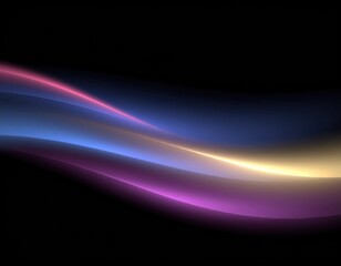 Abstract Swirling Light Streaks in Blue Pink and Yellow on Black Background with Subtle Glowing Particles