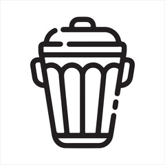 Minimalist Trash Bin Vector Line Icon with Lid