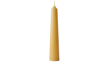 Isolated tapered beeswax candle, long wax stick with pointed tip, single decoration, light yellow
