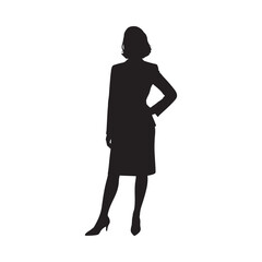 Silhouette of a woman in business attire standing confidently against a white background
